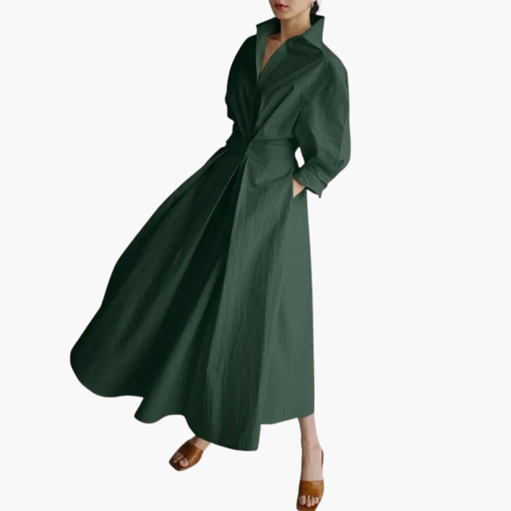 Robe Longue Femme Chemise avec Détail Taille et Boutons Devant