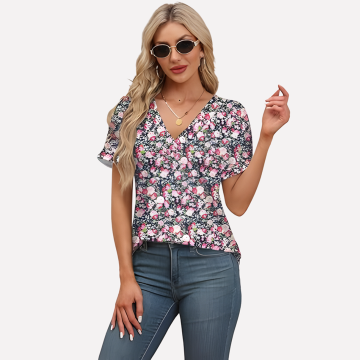 T-shirt à manches courtes en V pour femmes