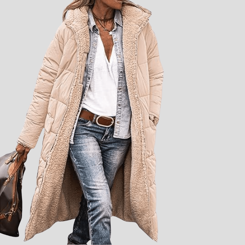 Manteau d'hiver long réversible pour femmes – Avec capuche et doublure en teddy