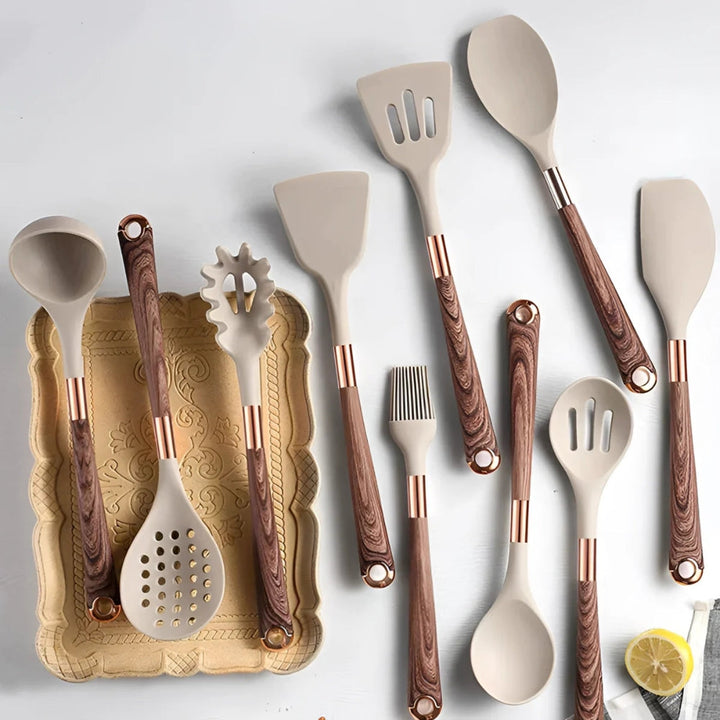 Ensemble de 10 Ustensiles de Cuisine en Silicone Luxe