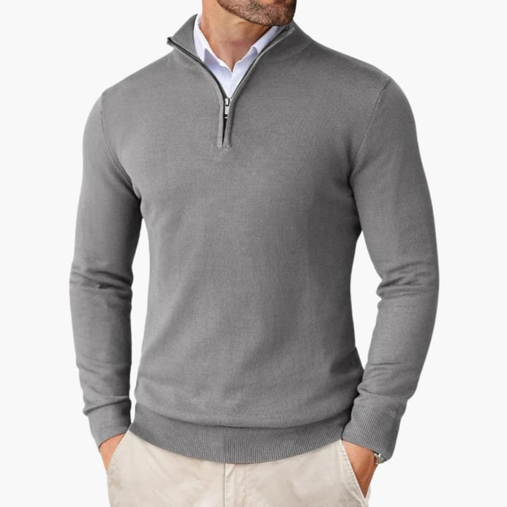 Pull-over homme avec zip quart et bord côte