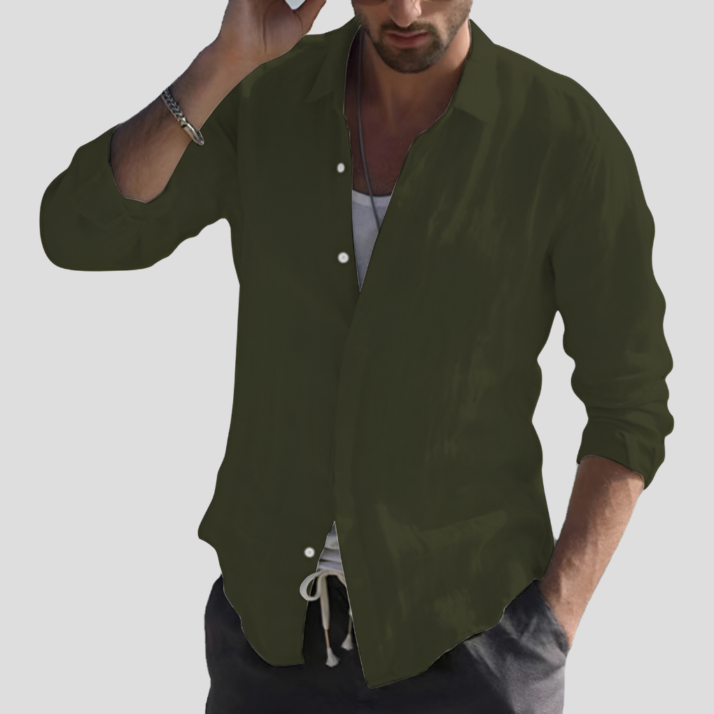 Chemise en lin solide vintage avec col retourné