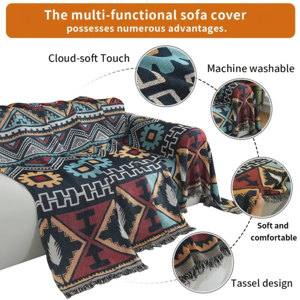 Couvre-Sofa Patron Géométrique Azteque Élégance Boho Pour Votre Espace De Vivre