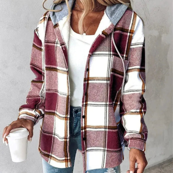 Manteau à capuche à carreaux pour femmes