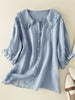 Chemise à col ruffle Peter Pan en coton et lin pour femme