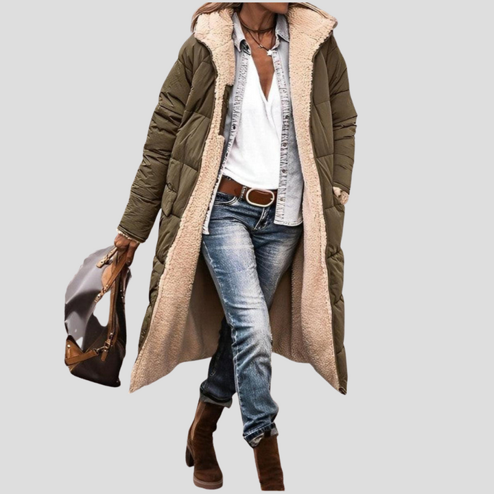 Manteau d'hiver long réversible pour femmes – Avec capuche et doublure en teddy