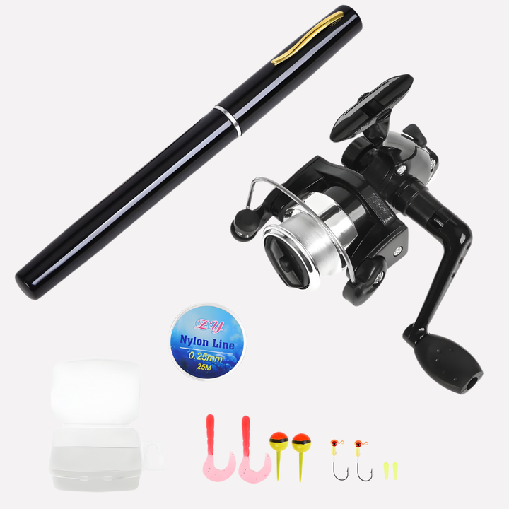 Mini Canne à Pêche + Moulinet, Stylo de Poche Mini Télescopique Portable