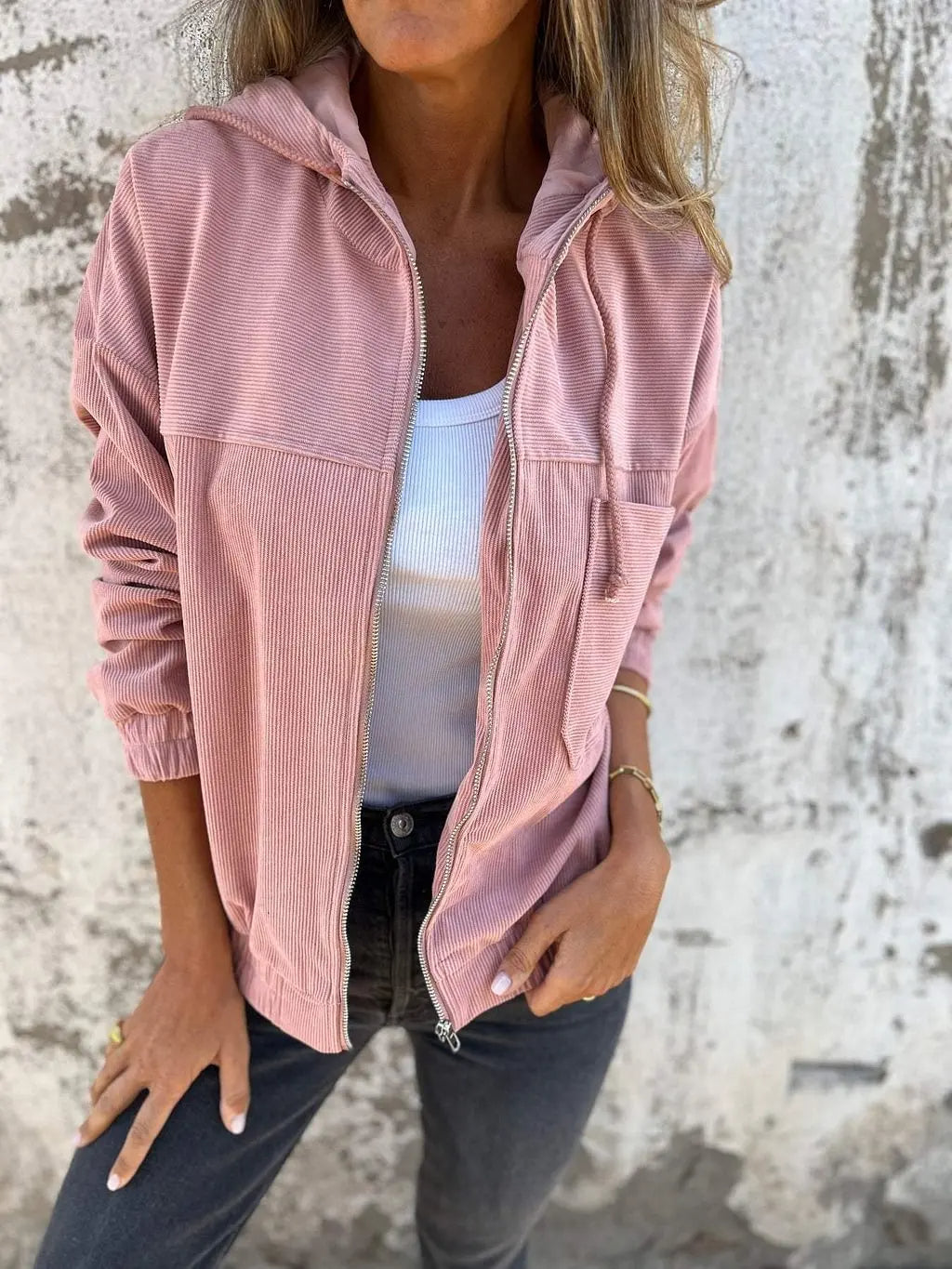 Veste en Corduroy Casual avec Capuche