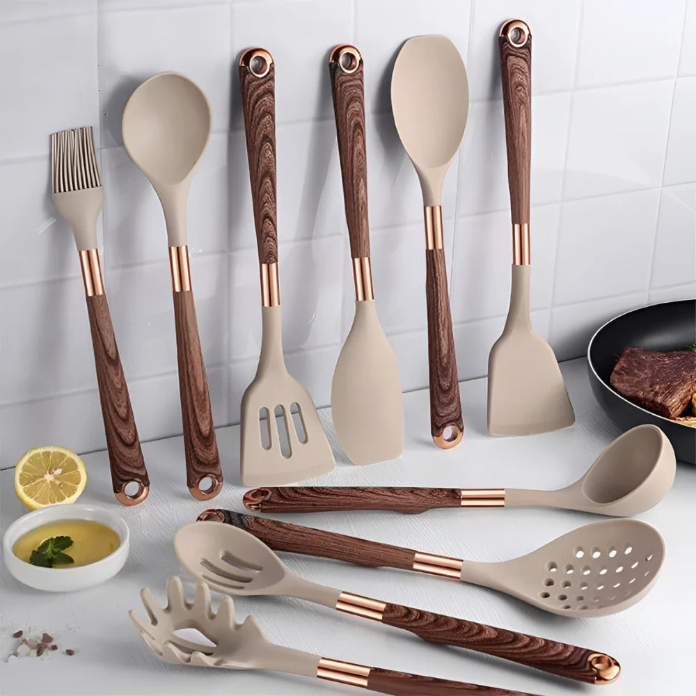 Ensemble de 10 Ustensiles de Cuisine en Silicone Luxe