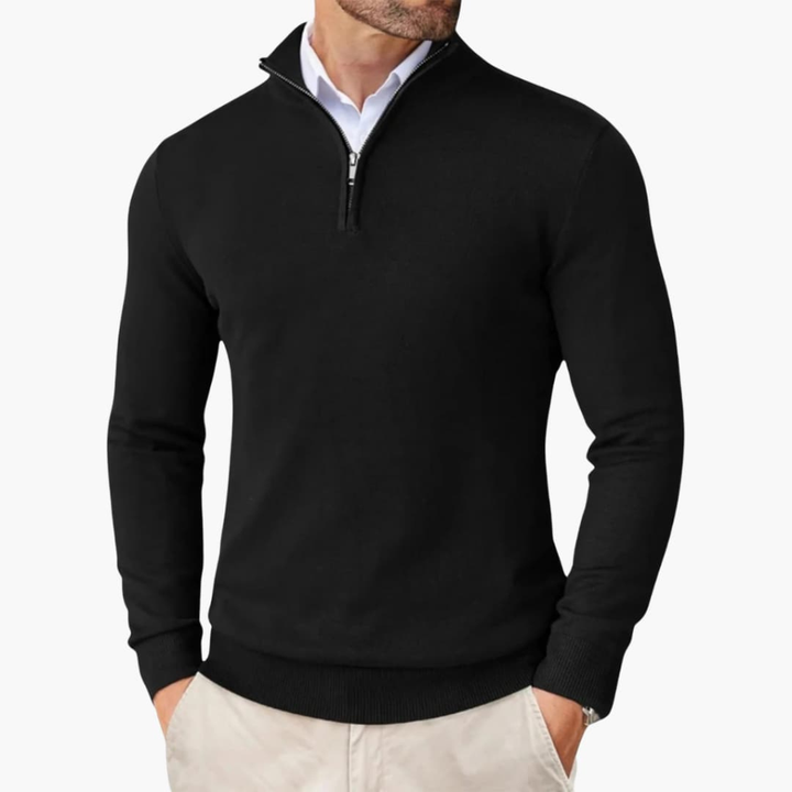 Pull-over homme avec zip quart et bord côte