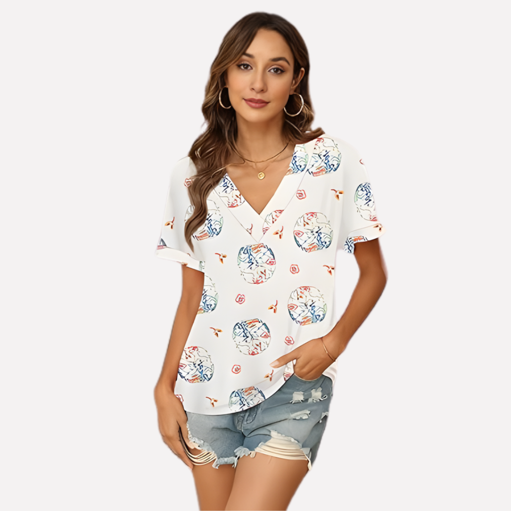 T-shirt à manches courtes en V pour femmes