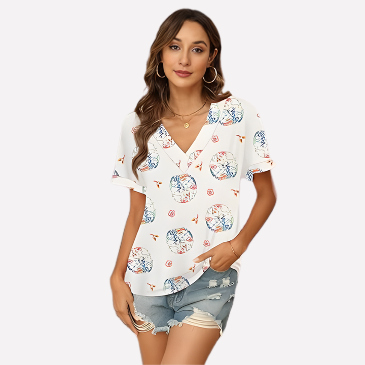 T-shirt à manches courtes en V pour femmes