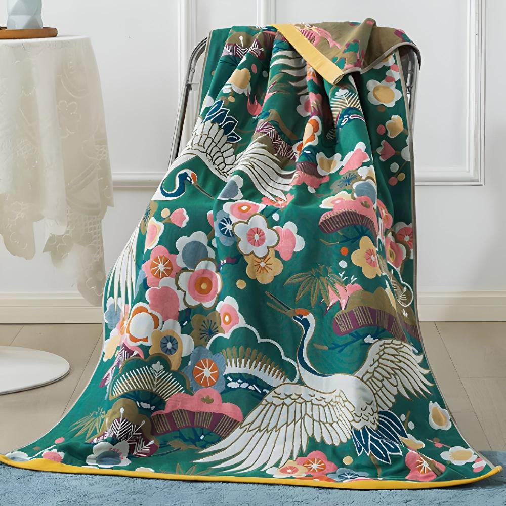 Serviette de Bain Grues Fleuries Luxueuse – Confort Élégant avec Flair Artistique