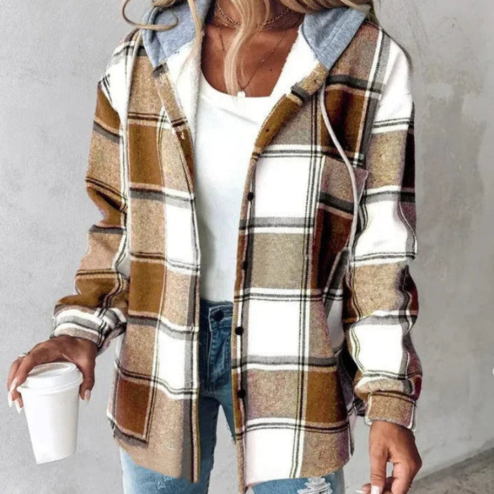 Manteau à capuche à carreaux pour femmes