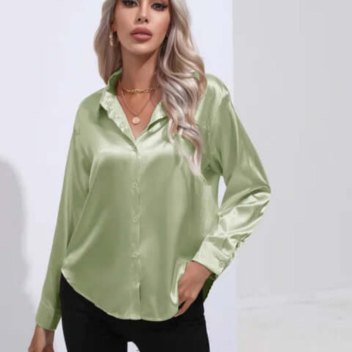 Blouse en satin à manches longues pour femme