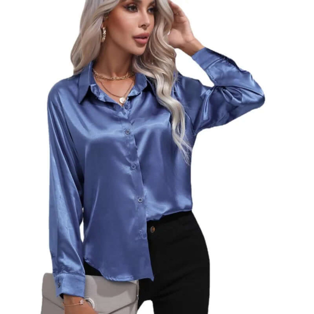 Blouse en satin à manches longues pour femme