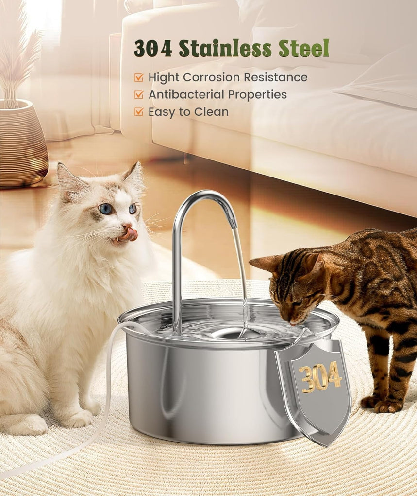 Fontaine en acier inoxydable pour chats et petits chiens