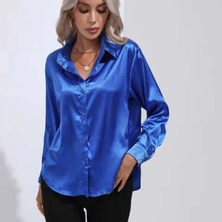 Blouse en satin à manches longues pour femme