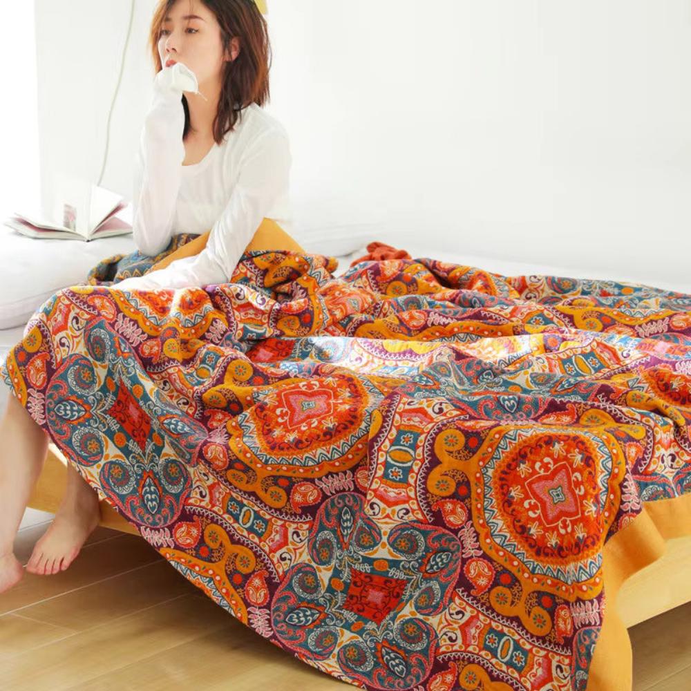 Couverture Réversible Boho Lever du Soleil – Chaleur Artistique avec Design Double Face