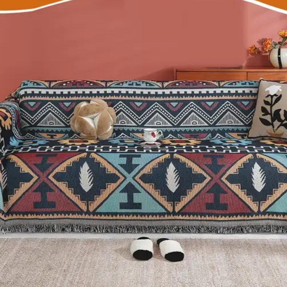 Couvre-Sofa Patron Géométrique Azteque Élégance Boho Pour Votre Espace De Vivre