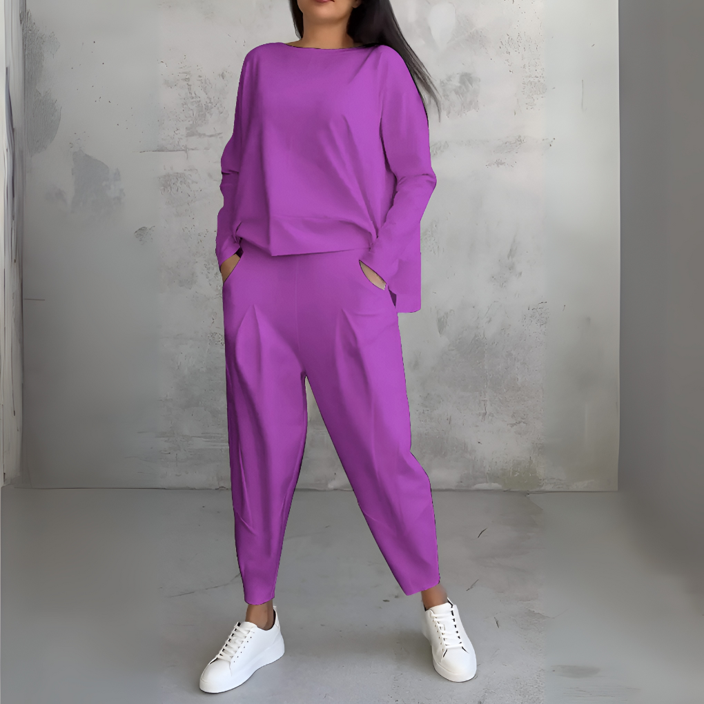 Costume de Loisir Deux Pièces avec Col Rond et Manches Longues