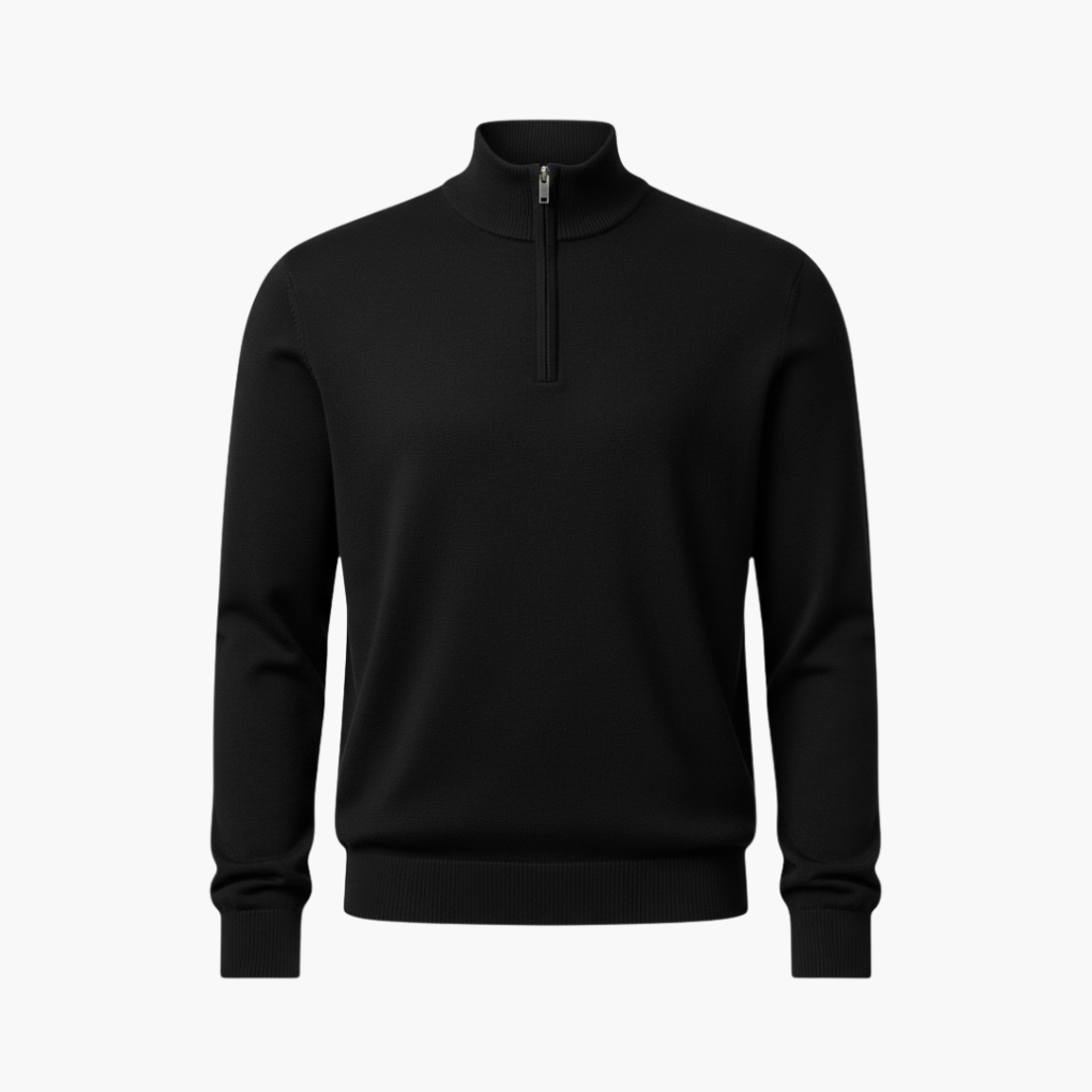Pull-over homme avec zip quart et bord côte