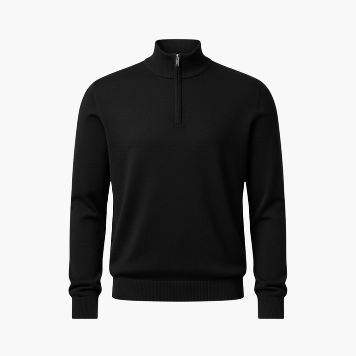Pull-over homme avec zip quart et bord côte