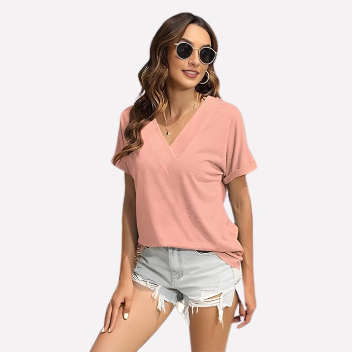 T-shirt à manches courtes en V pour femmes