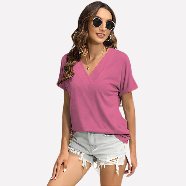 T-shirt à manches courtes en V pour femmes