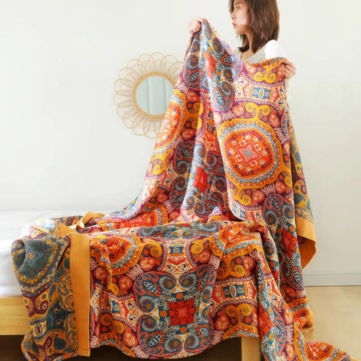 Couverture Réversible Boho Lever du Soleil – Chaleur Artistique avec Design Double Face