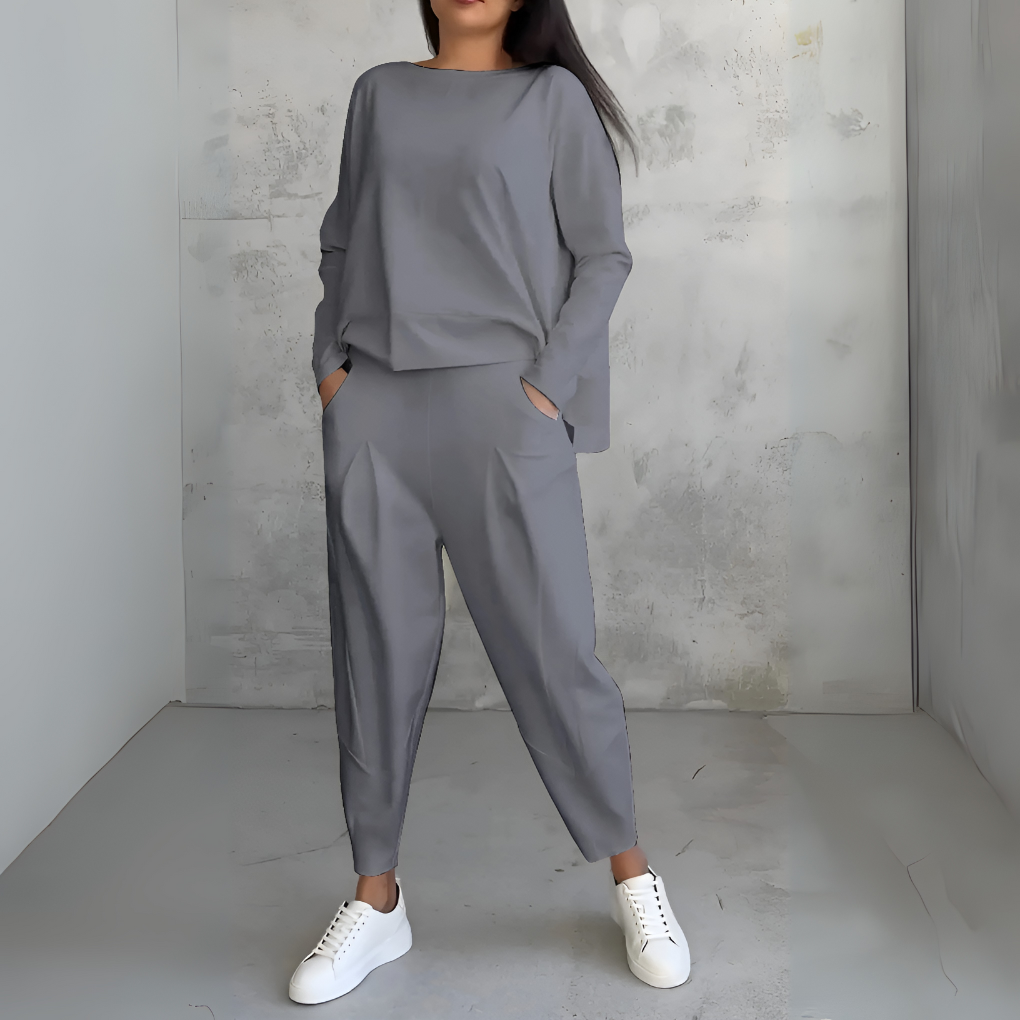 Costume de Loisir Deux Pièces avec Col Rond et Manches Longues