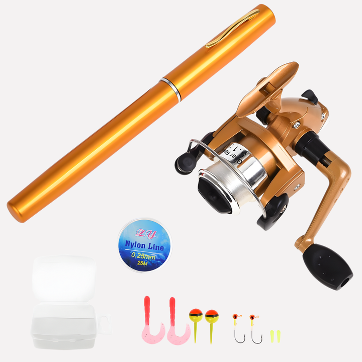 Mini Canne à Pêche + Moulinet, Stylo de Poche Mini Télescopique Portable