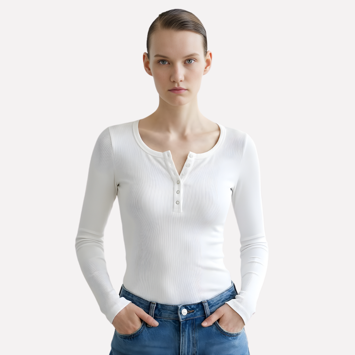 Haut Henley Femme à Manches Longues