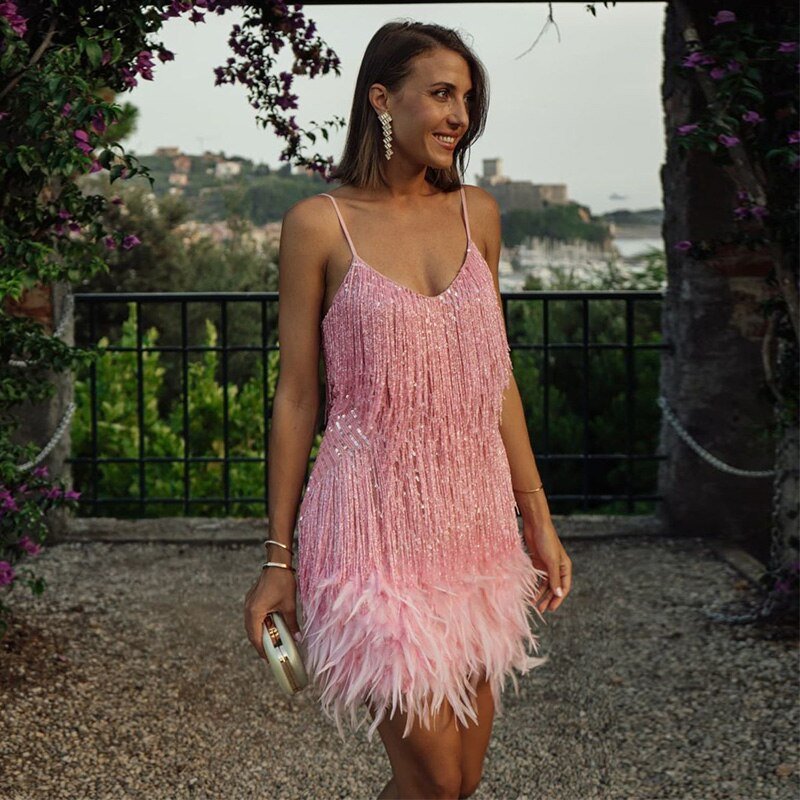 Robe Mini Plumes Femme Glamoureuse & Joueuse
