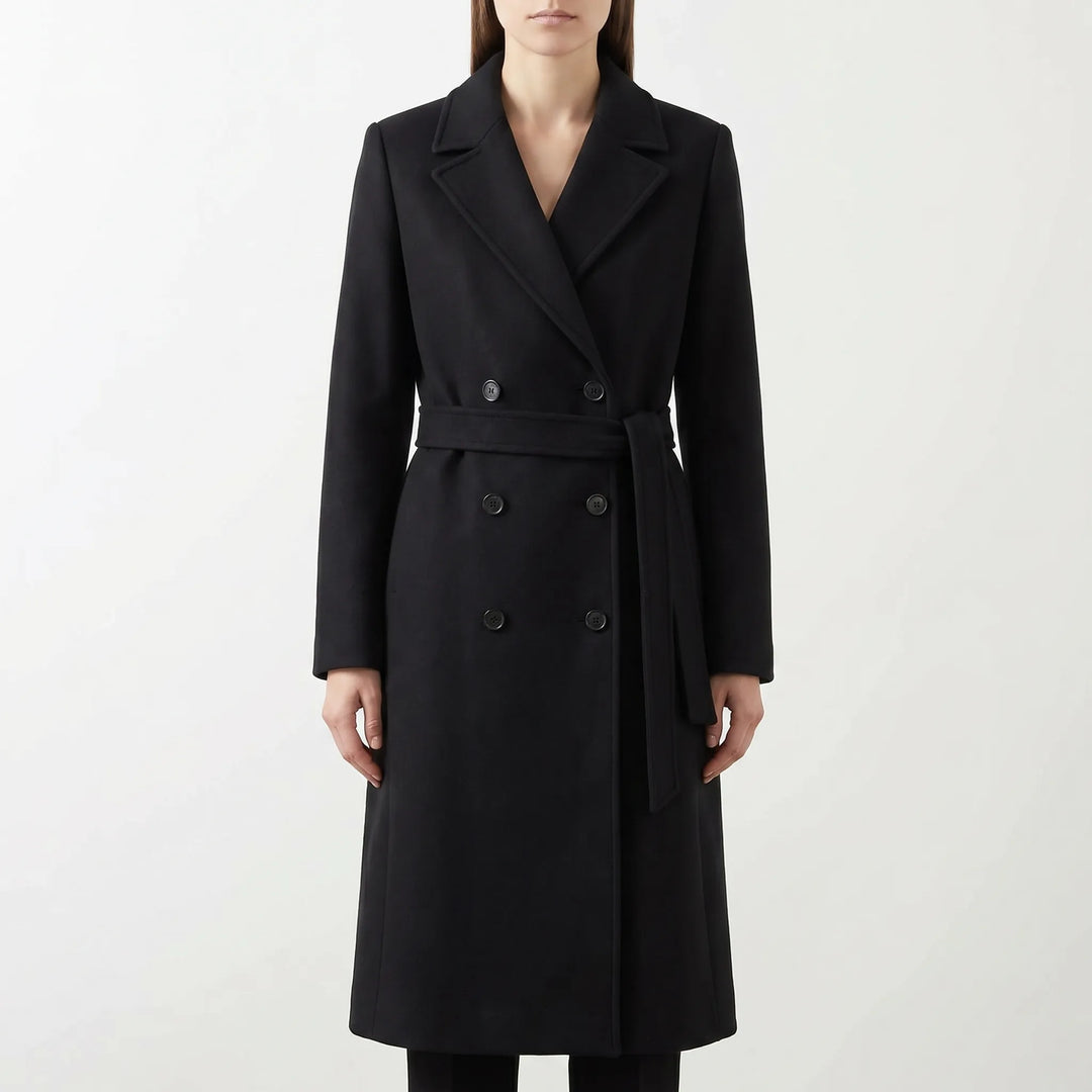 Manteau Long à Double Boutonnage avec Ceinture