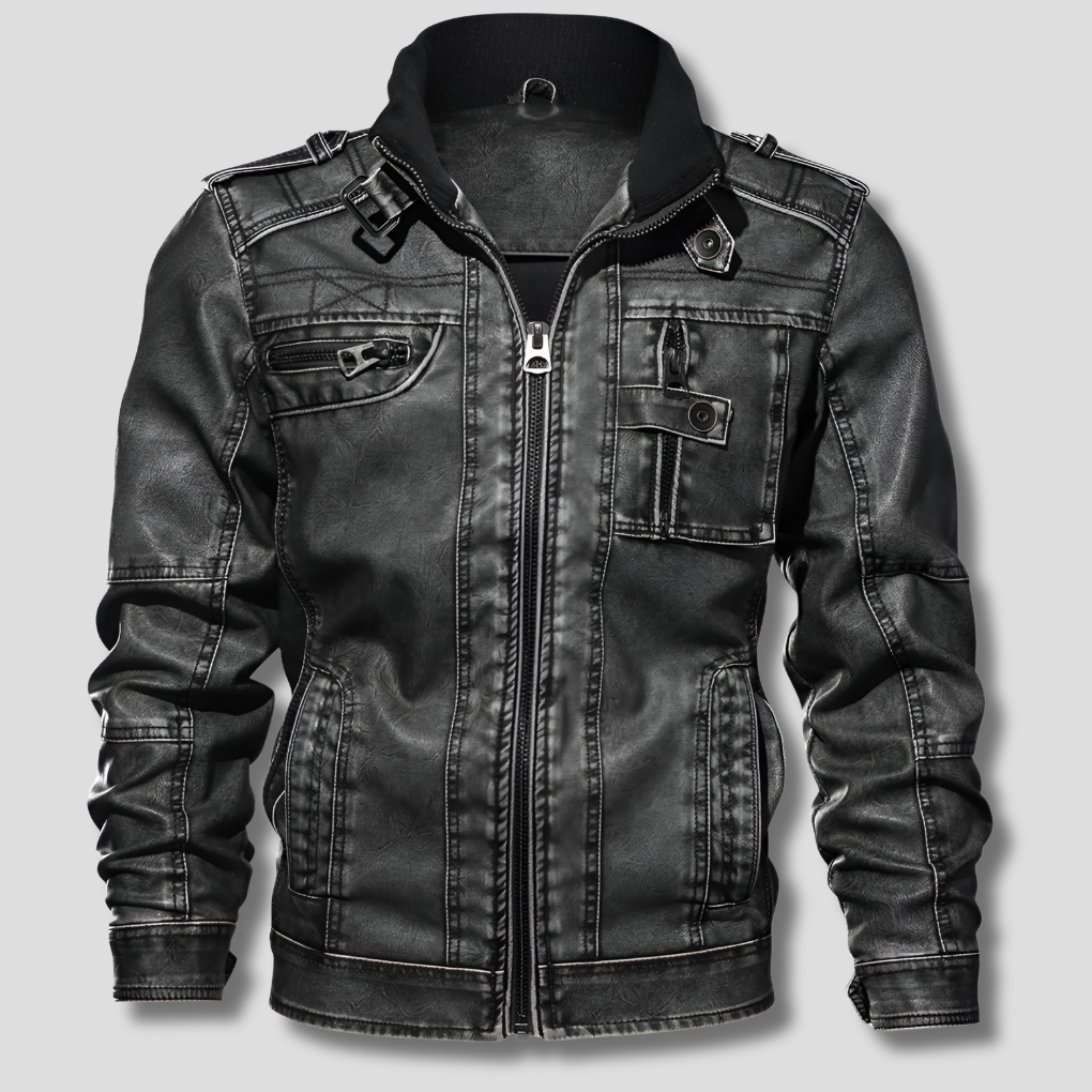 Veste en cuir noire pour hommes