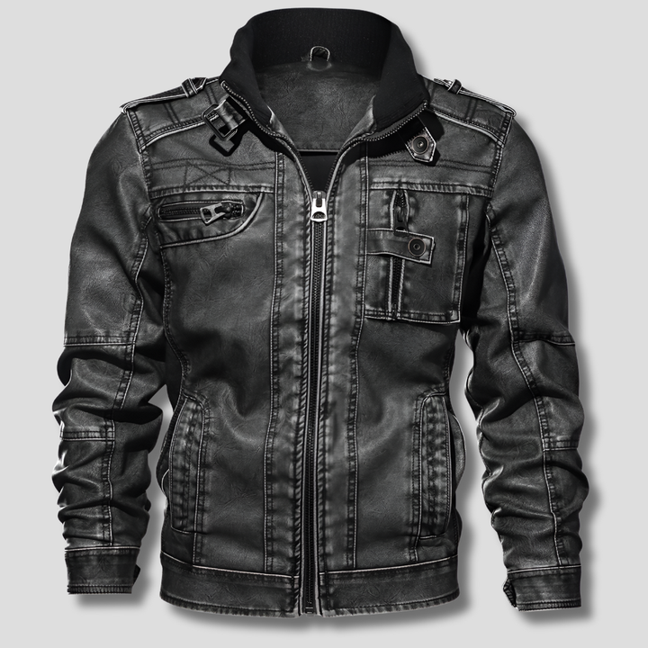 Veste en cuir noire pour hommes