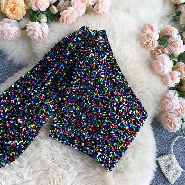 Fleur – Top à une épaule en paillettes | Étincelle avec élégance