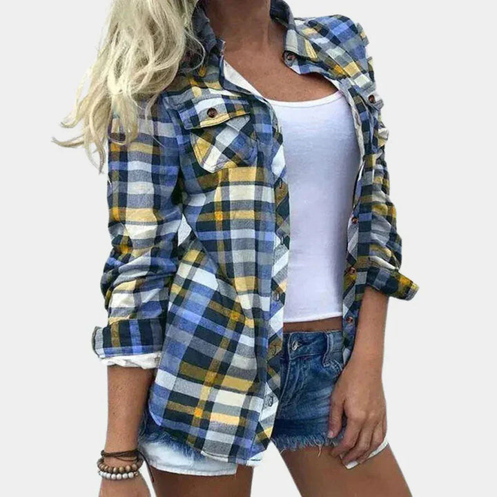 PlaidEase – Blouse Femme avec Design Plaid Intemporel et Touche Féminine