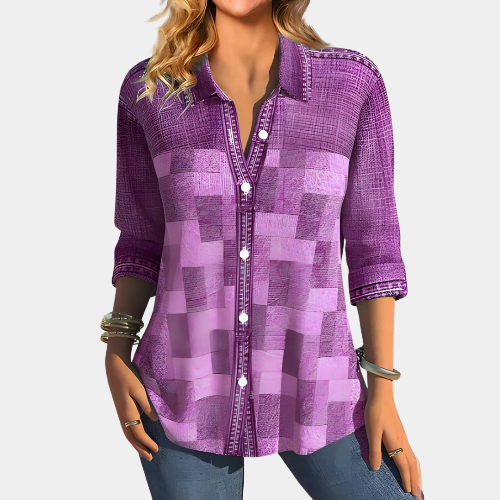 Blouse Casual Femme à Motif Carreaux