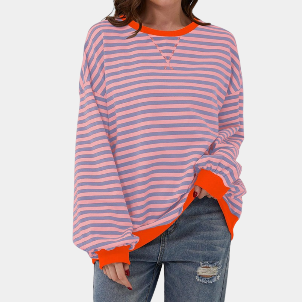 T-shirt long manches rayé oversize pour femmes