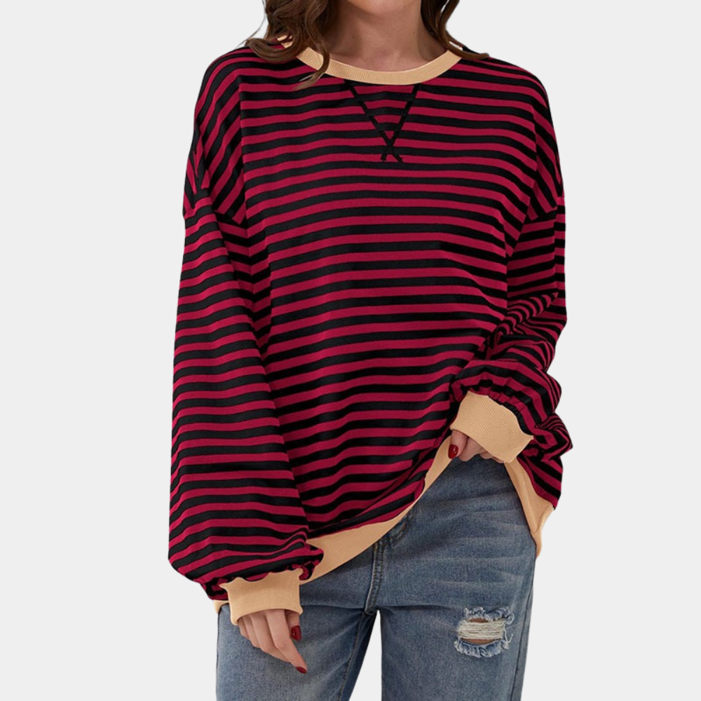 T-shirt long manches rayé oversize pour femmes