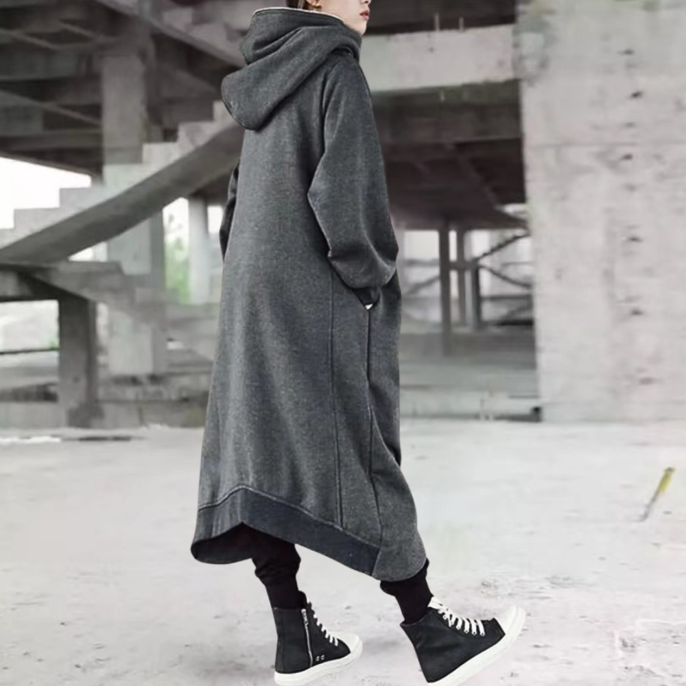 Manteau Oversize Femme avec Capuche et Fermeture Éclair – Élégance Confortable pour Chaque Saison