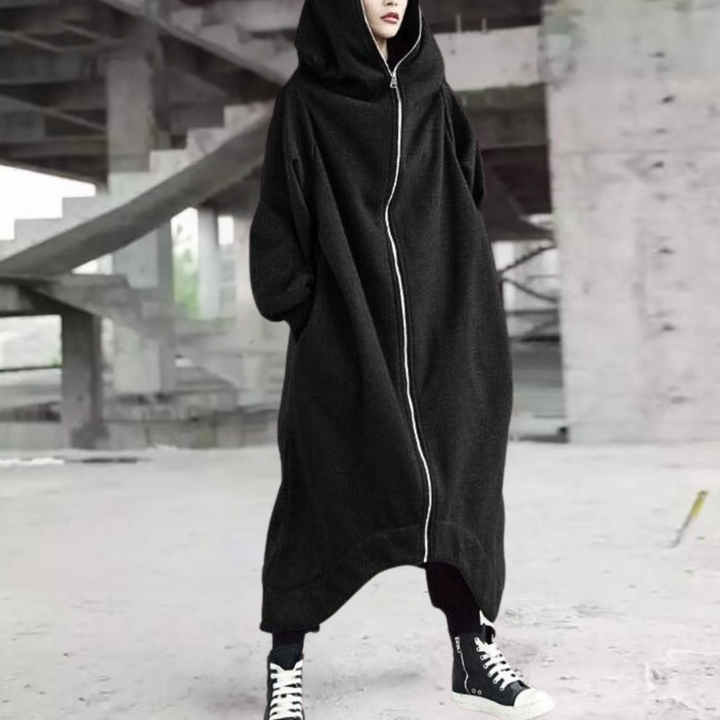 Manteau Oversize Femme avec Capuche et Fermeture Éclair – Élégance Confortable pour Chaque Saison