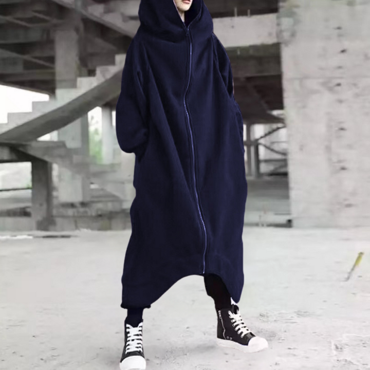 Manteau Oversize Femme avec Capuche et Fermeture Éclair – Élégance Confortable pour Chaque Saison