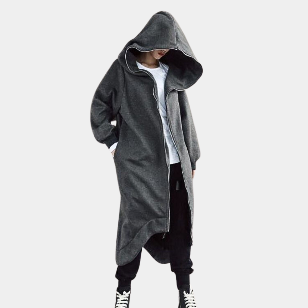 Manteau Oversize Femme avec Capuche et Fermeture Éclair – Élégance Confortable pour Chaque Saison