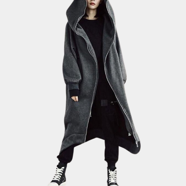 Manteau Oversize Femme avec Capuche et Fermeture Éclair – Élégance Confortable pour Chaque Saison