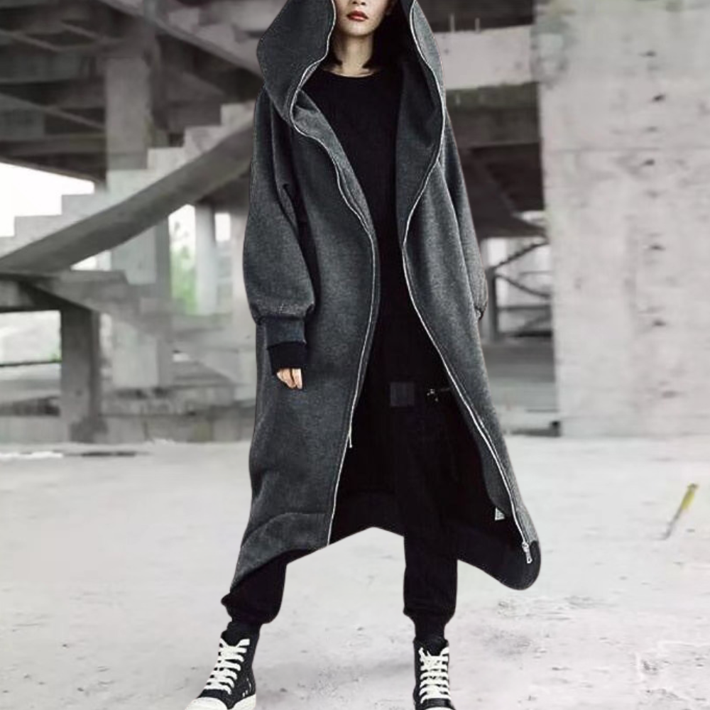 Manteau Oversize Femme avec Capuche et Fermeture Éclair – Élégance Confortable pour Chaque Saison