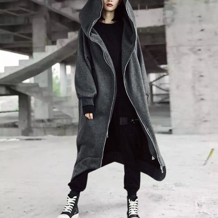 Manteau Oversize Femme avec Capuche et Fermeture Éclair – Élégance Confortable pour Chaque Saison