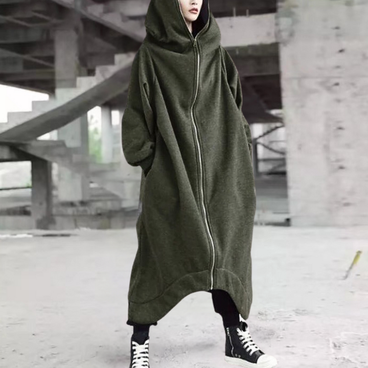 Manteau Oversize Femme avec Capuche et Fermeture Éclair – Élégance Confortable pour Chaque Saison